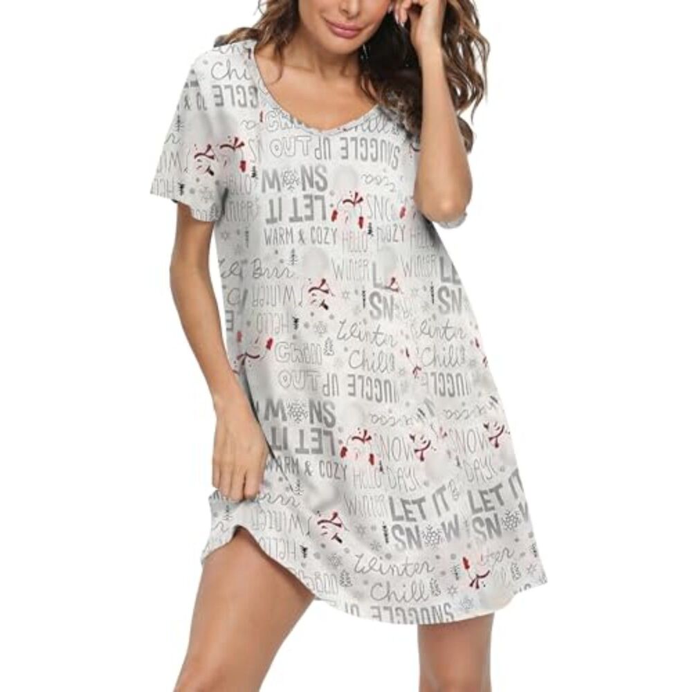 NEW Comfy Sz XL Winter Snowman Theme Soft Cotton Blend Lounge Sleep Night Gown